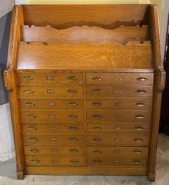 Gothic Oak Library or Book Display Stand with 16 Drawers circa 1920’s