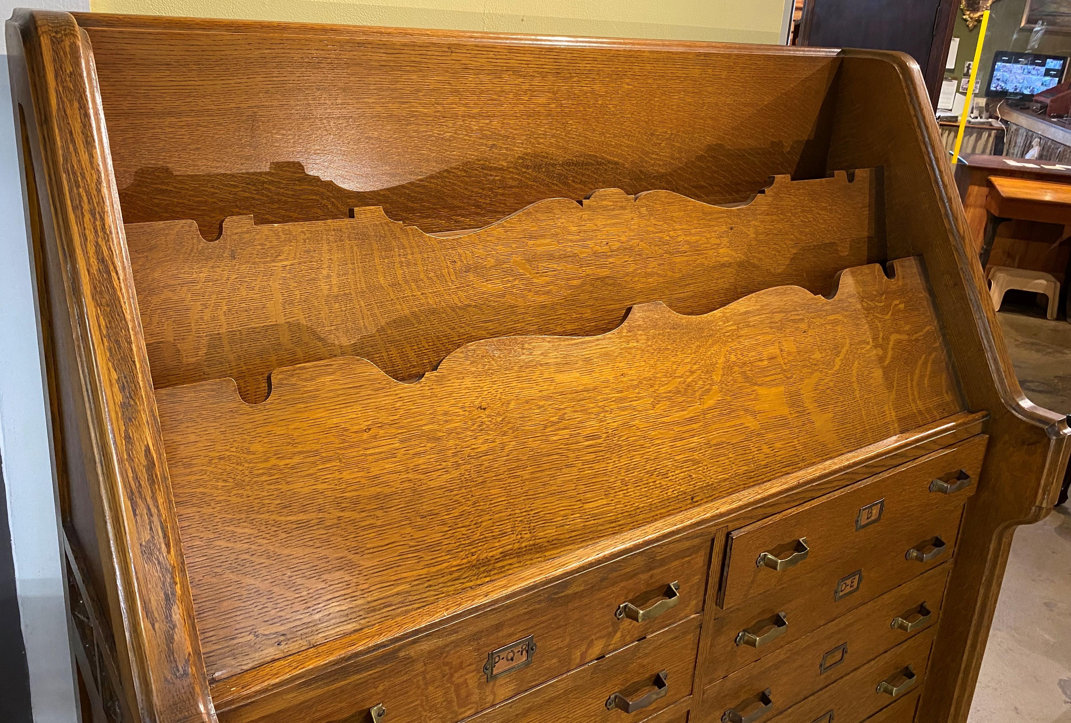 Gothic Revival Gothic Oak Library or Book Display Stand with 16 Drawers circa 1920’s