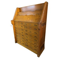 Gothic Oak Library or Book Display Stand with 16 Drawers circa 1920’s