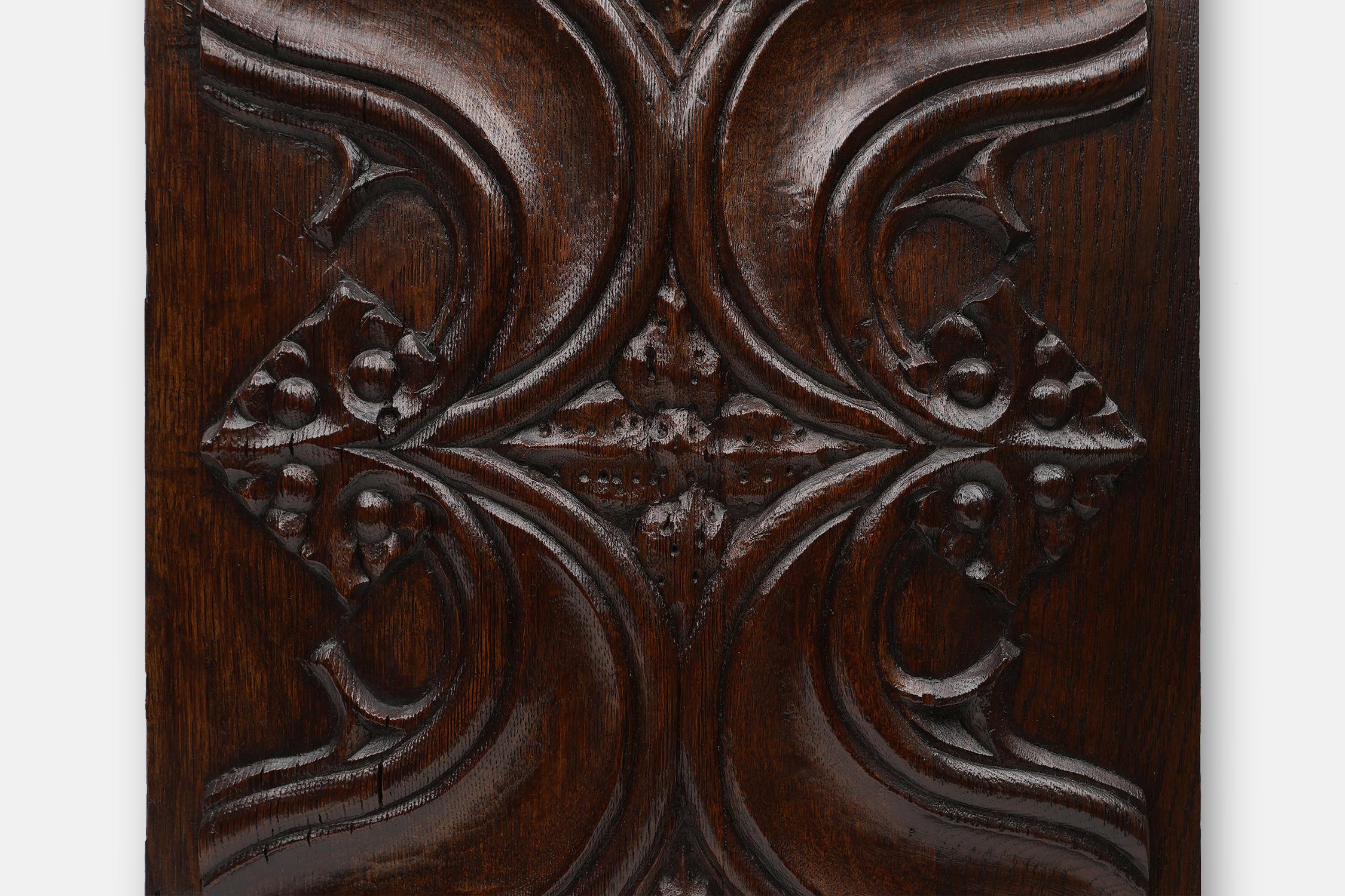Hand-Carved Gothic oak sculpted panel from the 16th century, Belgium For Sale