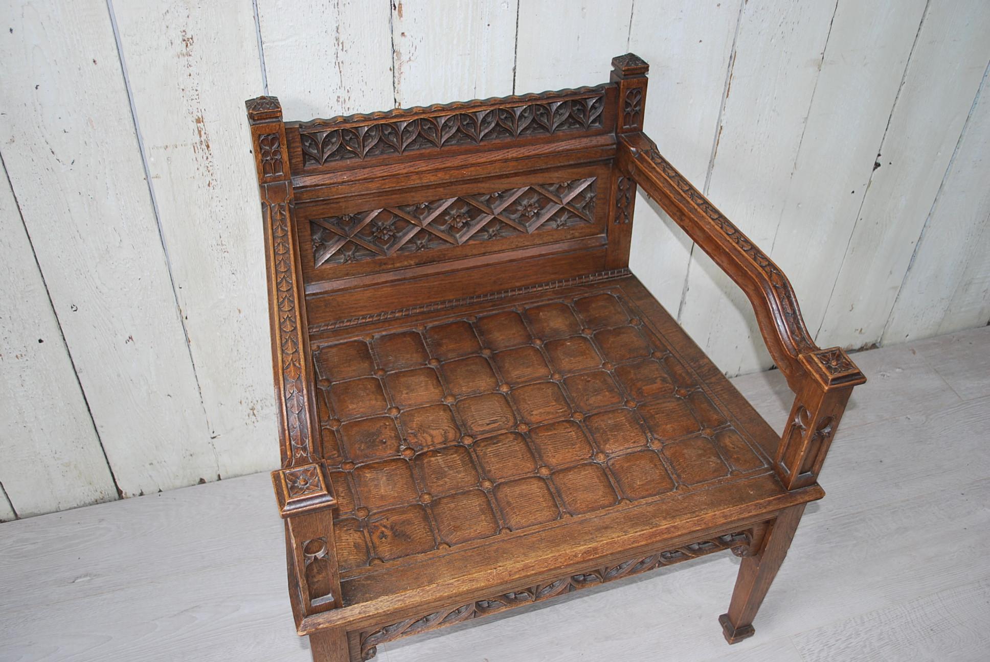 Gothic Revival Gothic Oak Throne Armchair For Sale