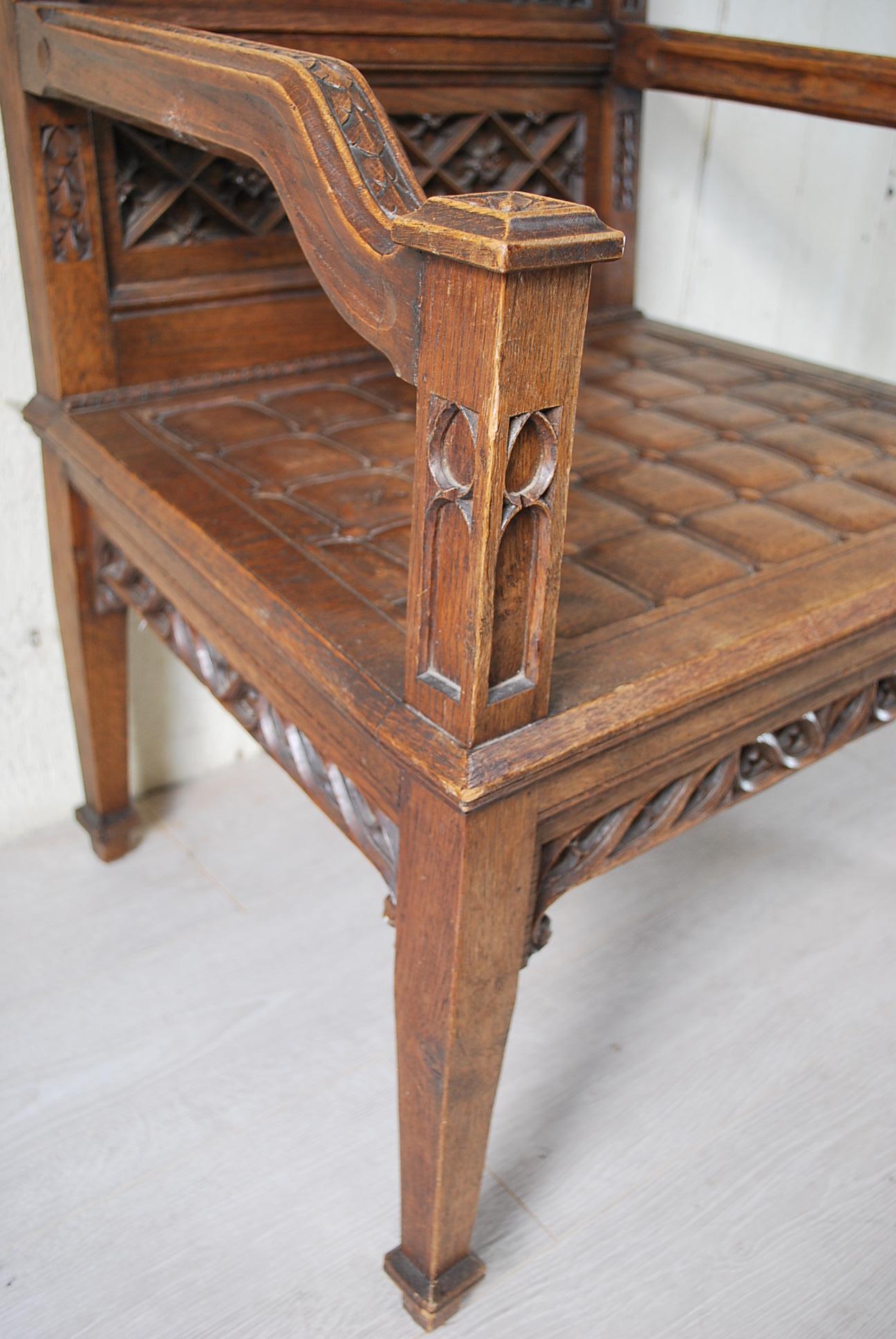 French Gothic Oak Throne Armchair For Sale