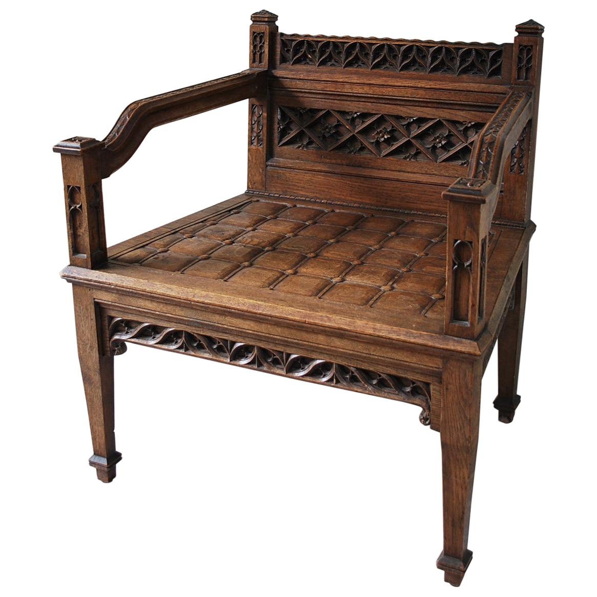 Gothic Oak Throne Armchair For Sale