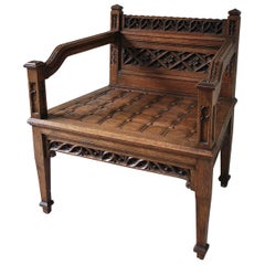 Antique Gothic Oak Throne Armchair
