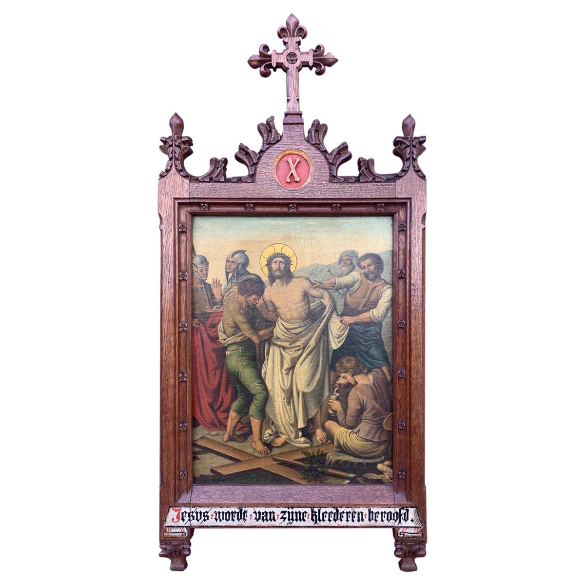 Gothic Painting / Tenth Station Crucifixion 'Jesus is stripped of His garments'