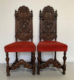 Gothic Pair of 19th Century Carved Oak Chairs