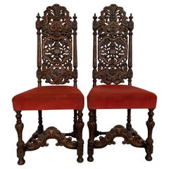 Gothic Pair of 19th Century Carved Oak Chairs