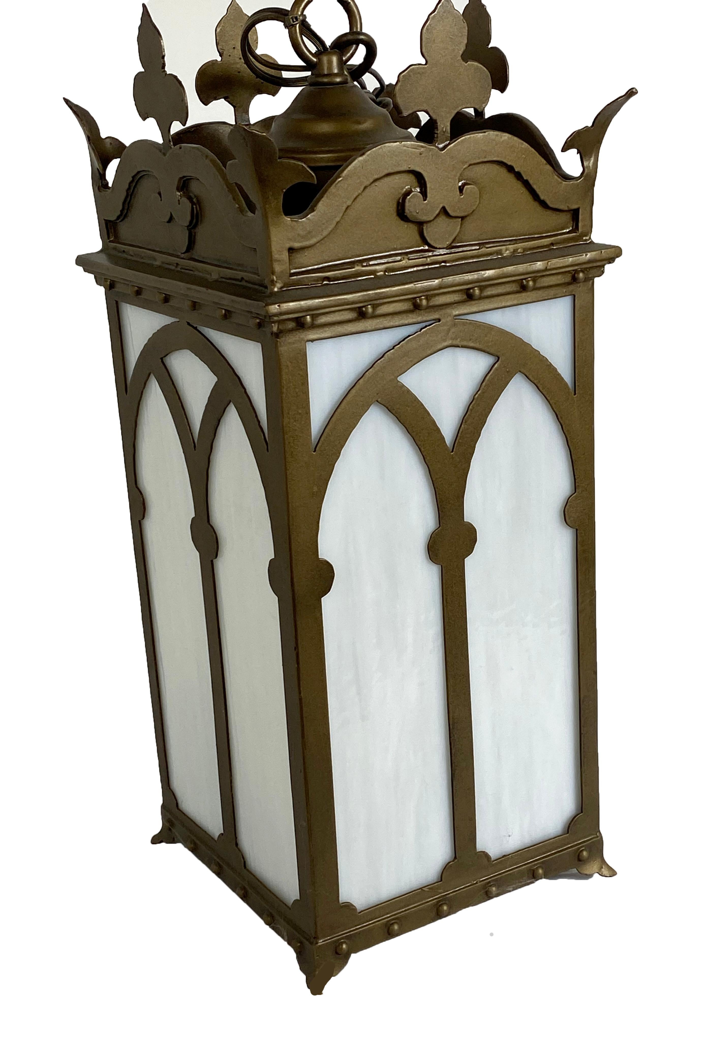 This authentic Wrought Iron  Gothic Lantern was originally made for a theme park in Anaheim Ca.  The intricate forged iron lantern is composed of over 50 individual handmade parts.   Precision and attention to detail is required for this high level