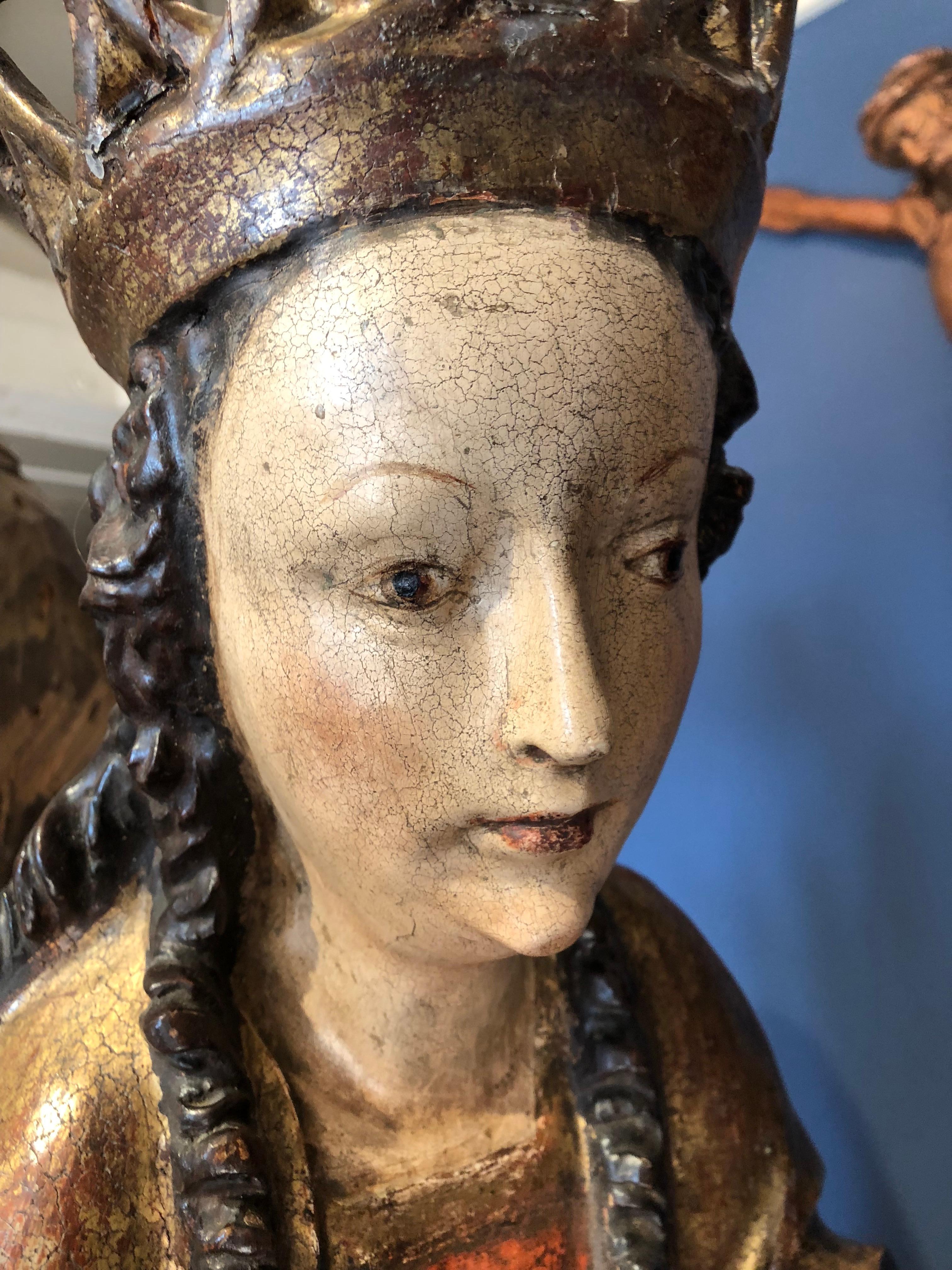 Polychromed Gothic Polychrome Limewood Sculpture of Maria Magdalena