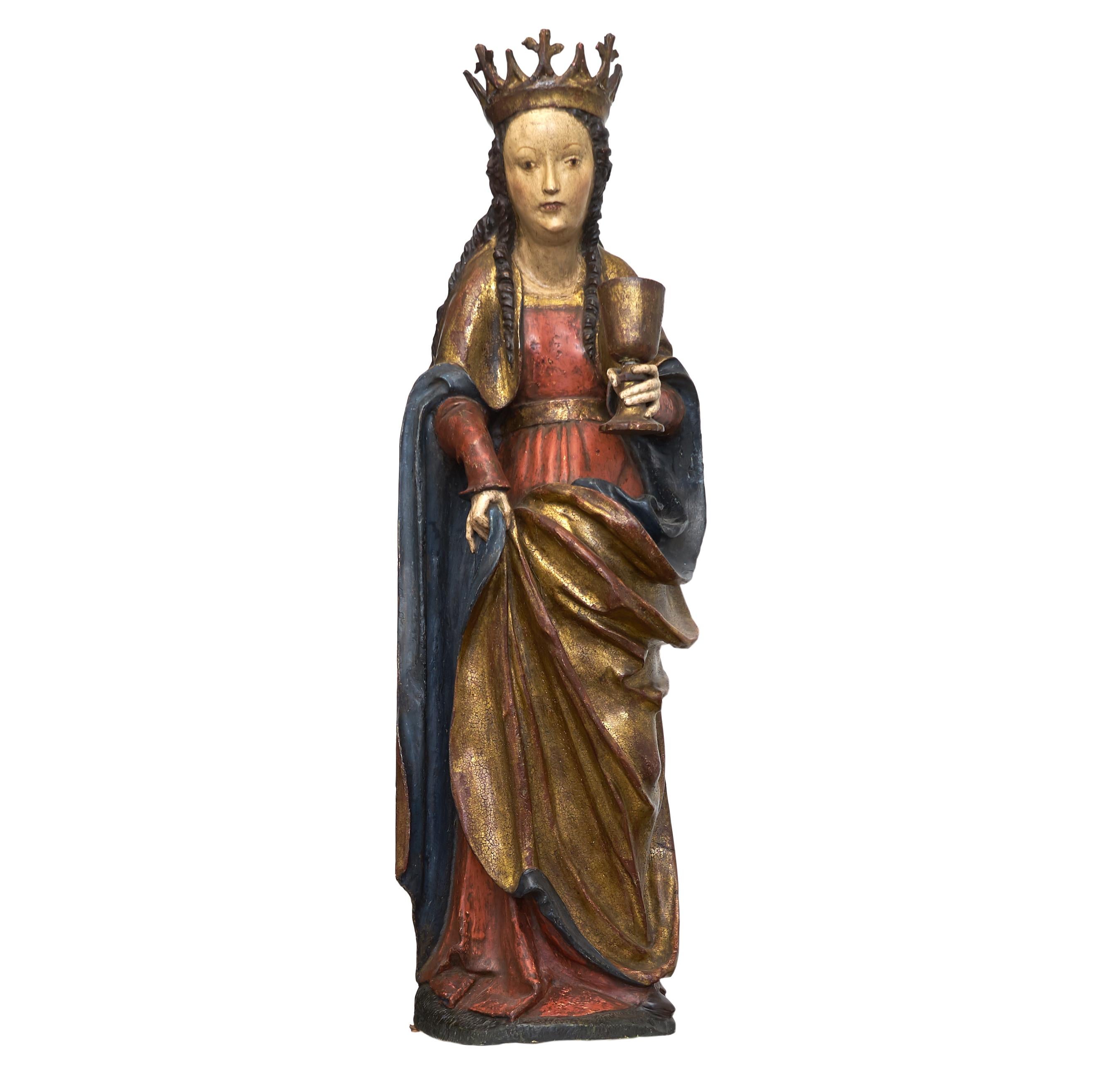 Gothic Polychrome Limewood Sculpture of Maria Magdalena