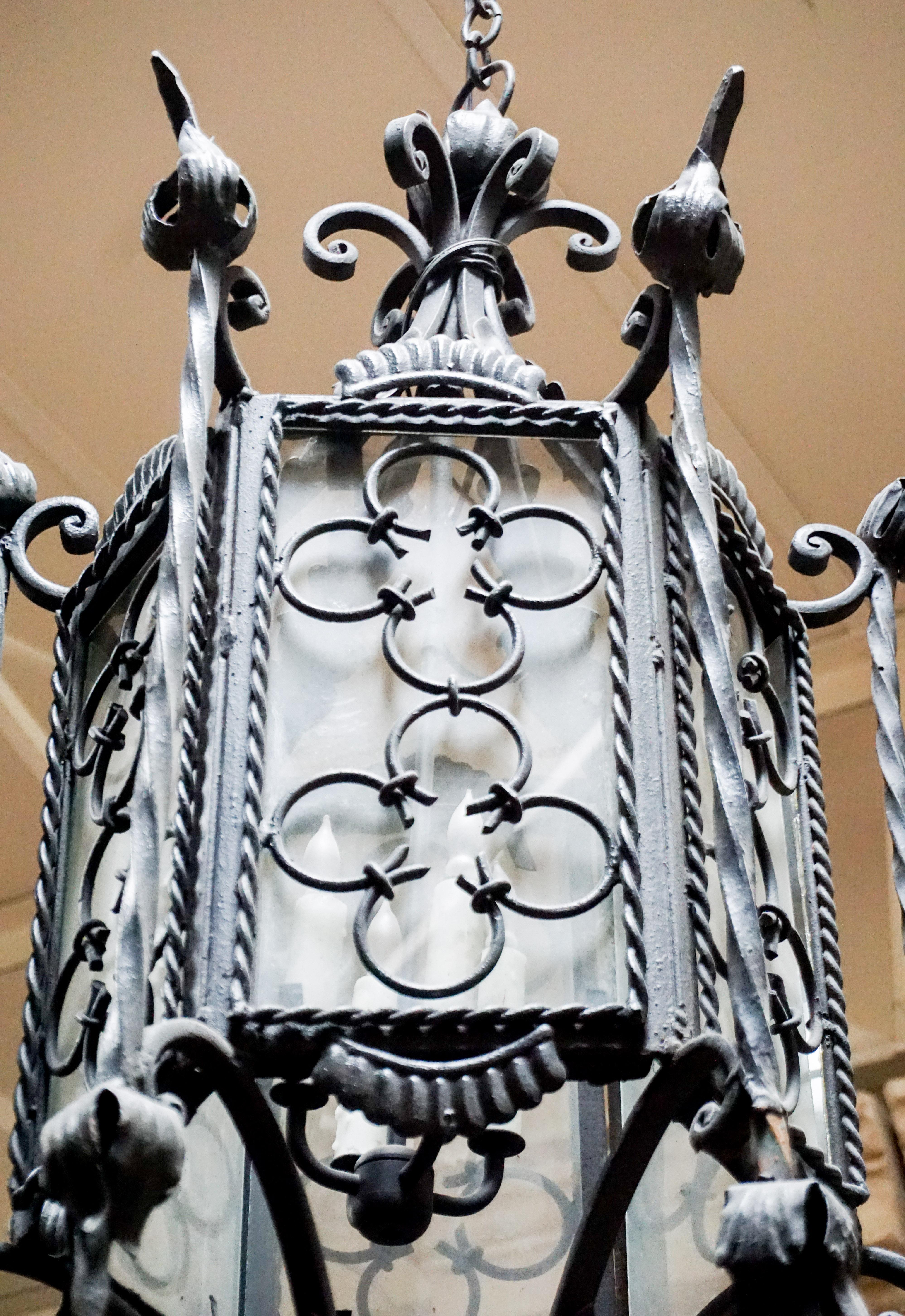 French Gothic Quatrefoil Motif Hanging Lantern