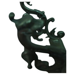 Gothic Renaissance Revival Brass Fireplace Fender with Dragon Serpents, C. 1860