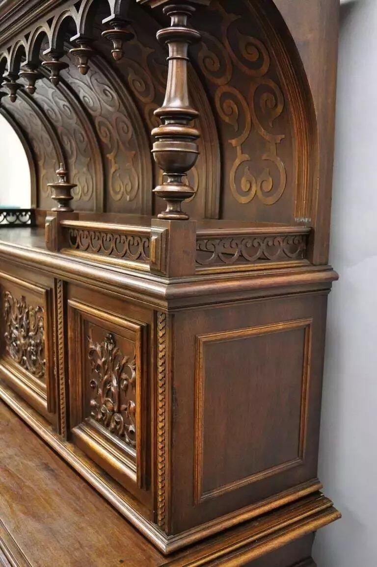 Gothic Renaissance Revival Carved Walnut Dragon Griffin Sideboard Buffet Cabinet For Sale 5