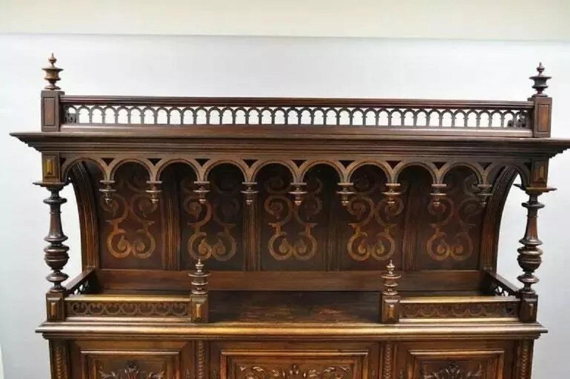 Gothic Renaissance Revival Carved Walnut Dragon Griffin Sideboard Buffet Cabinet For Sale 7