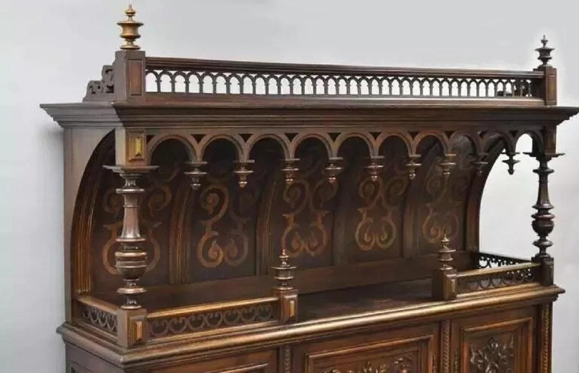 Unknown Gothic Renaissance Revival Carved Walnut Dragon Griffin Sideboard Buffet Cabinet For Sale