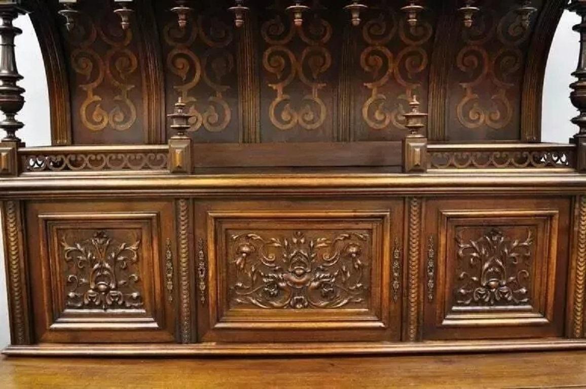 Gothic Renaissance Revival Carved Walnut Dragon Griffin Sideboard Buffet Cabinet In Good Condition For Sale In Philadelphia, PA