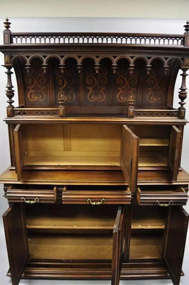 Gothic Renaissance Revival Carved Walnut Dragon Griffin Sideboard Buffet Cabinet For Sale 3