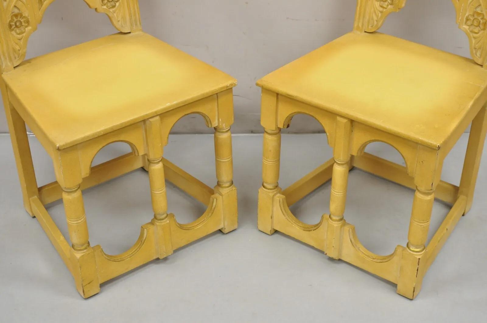 Gothic Renaissance Revival Painted Hall Altar Console Table Chair Set - 4 Pc Set For Sale 7