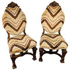 Gothic Renaissance Style Oak Side Chair, a Pair