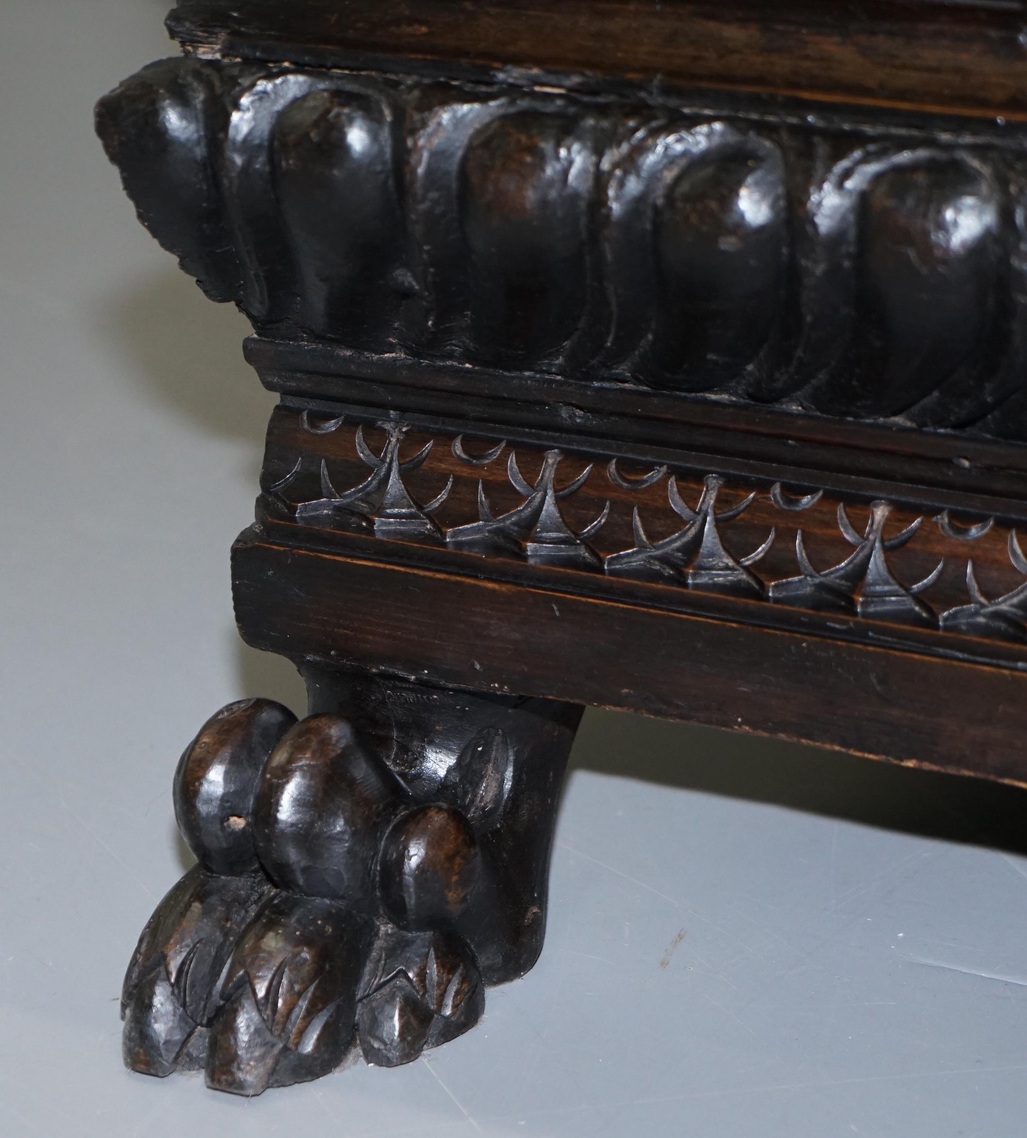 Gothic Revival 1840 Carved Wood Huge Wine Cooler Planter Lion Hairy Paw Feet For Sale 5
