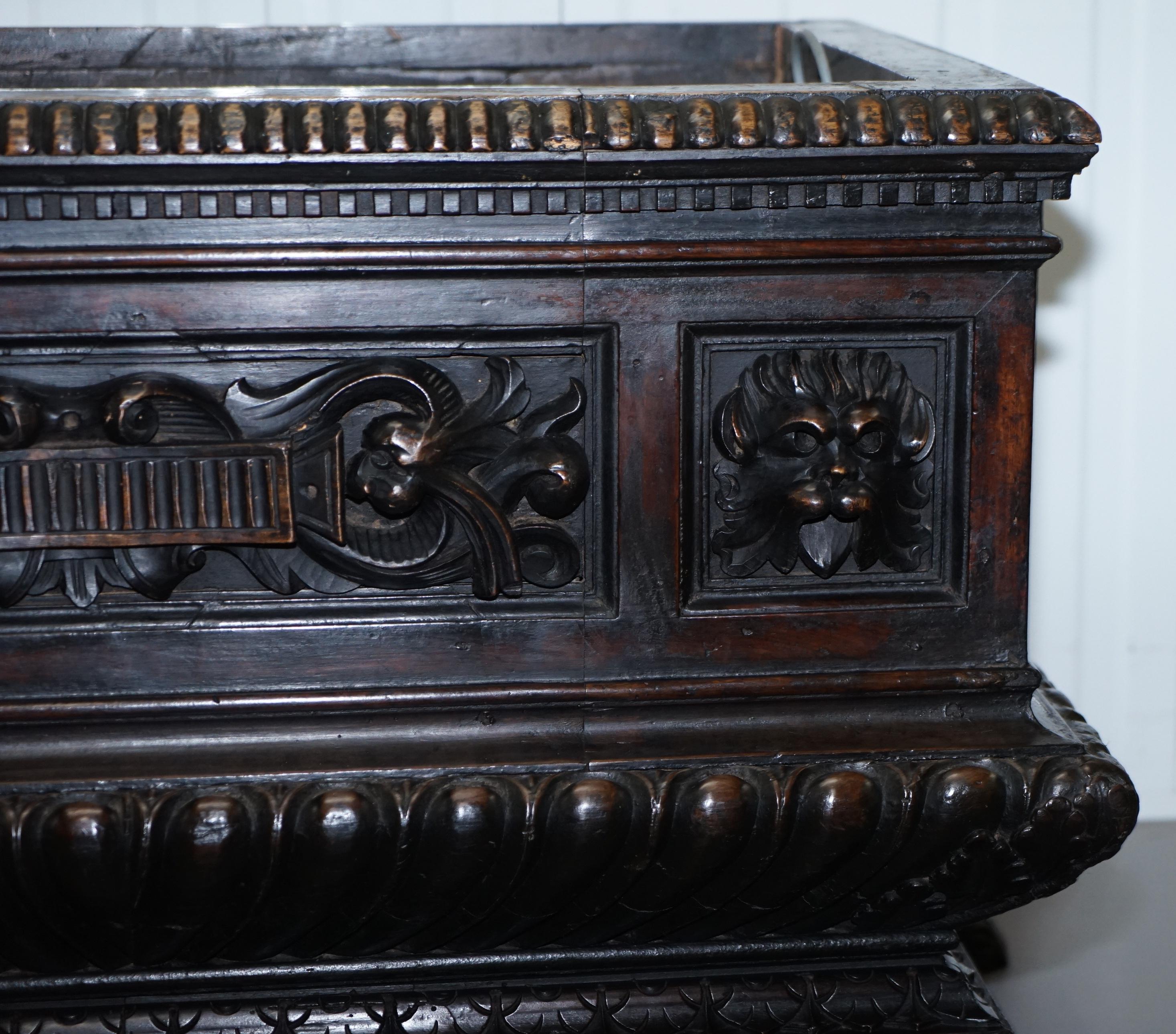 Gothic Revival 1840 Carved Wood Huge Wine Cooler Planter Lion Hairy Paw Feet For Sale 11