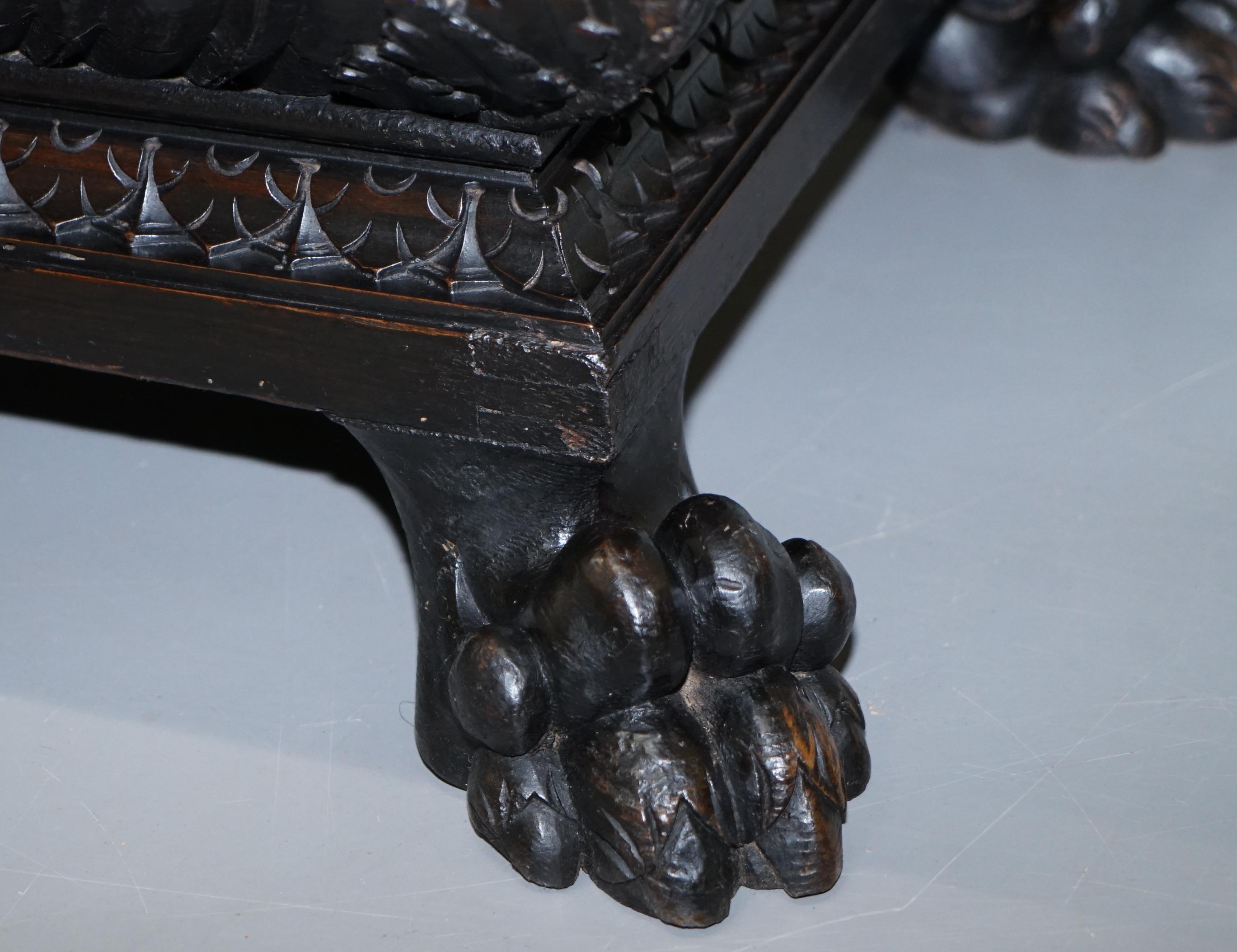 Gothic Revival 1840 Carved Wood Huge Wine Cooler Planter Lion Hairy Paw Feet For Sale 13
