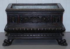 Gothic Revival 1840 Carved Wood Huge Wine Cooler Planter Lion Hairy Paw Feet
