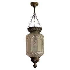 Antique Gothic Revival and Medieval Style, Hand Crafted Glass & Brass Lantern / Pendant