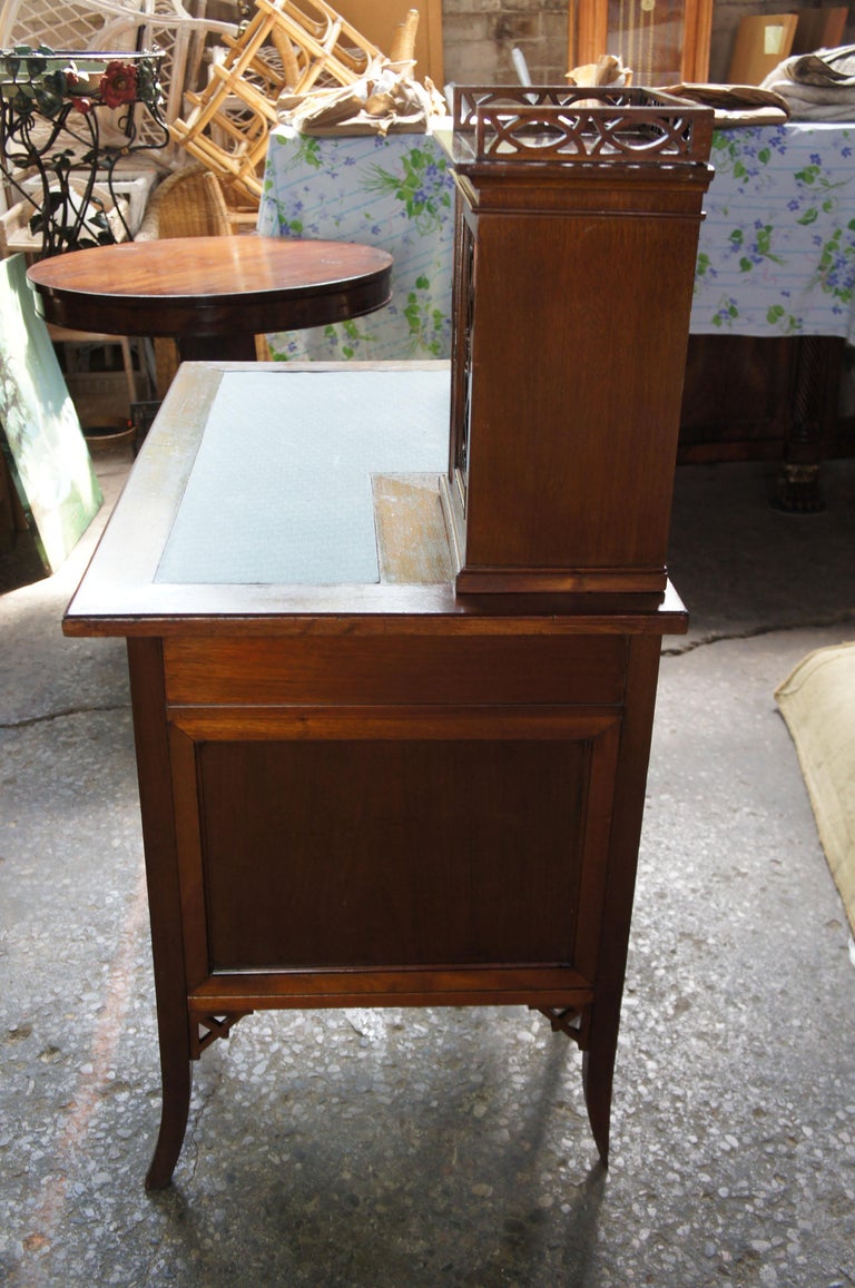 Gothic Revival Antique German Writing Desk Green Vinyl Top Pierced Fretwork at 1stDibs