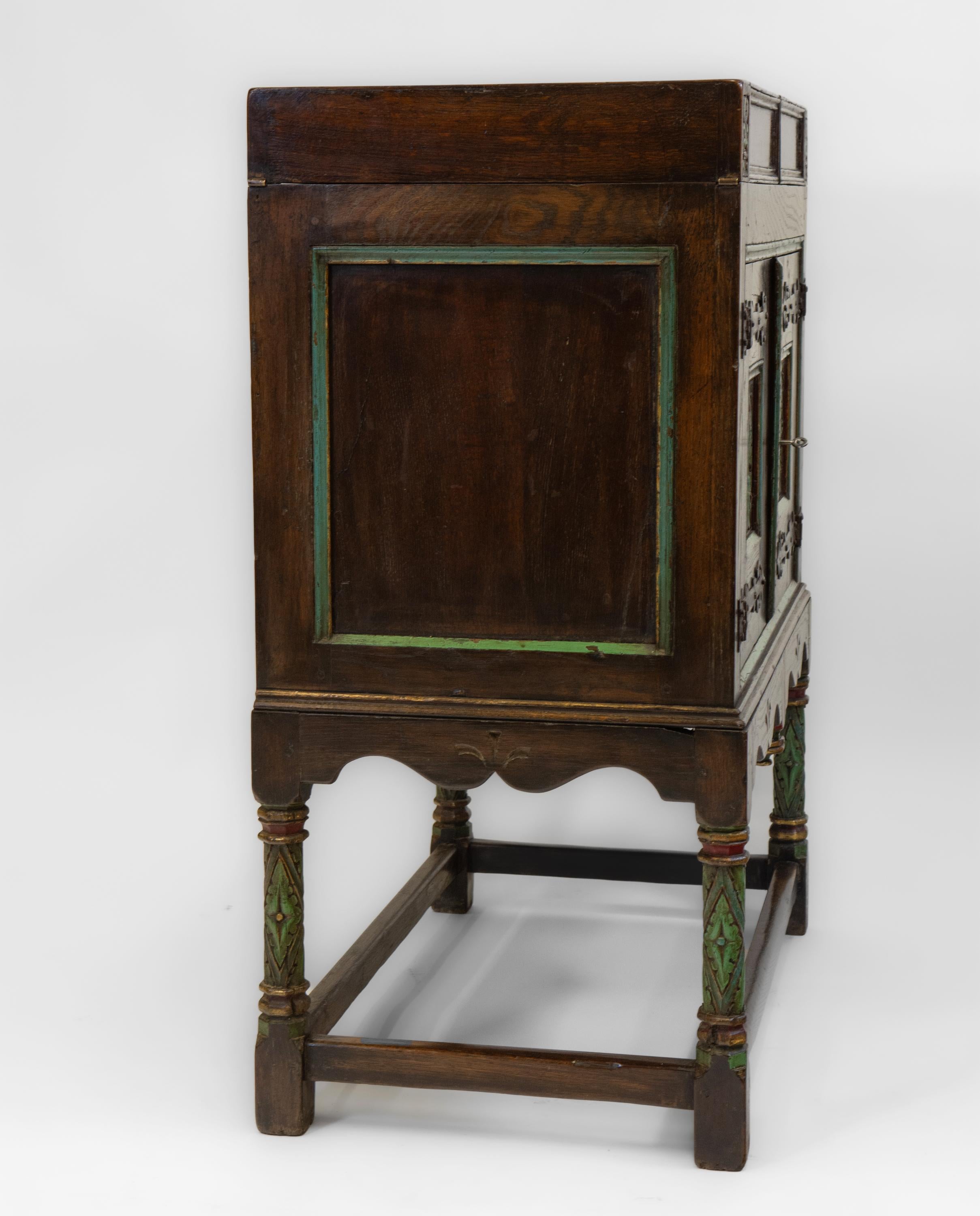 Gothic Revival Arts And Crafts Oak & Polychrome Cabinet 7