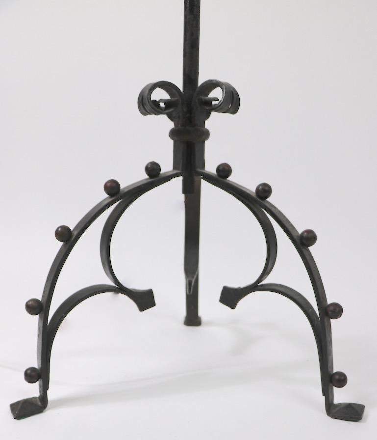 Gothic Revival Arts and Crafts Wrought Iron Floor Lamp Signed LO 2