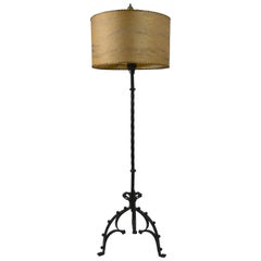 Gothic Revival Arts and Crafts Wrought Iron Floor Lamp Signed LO