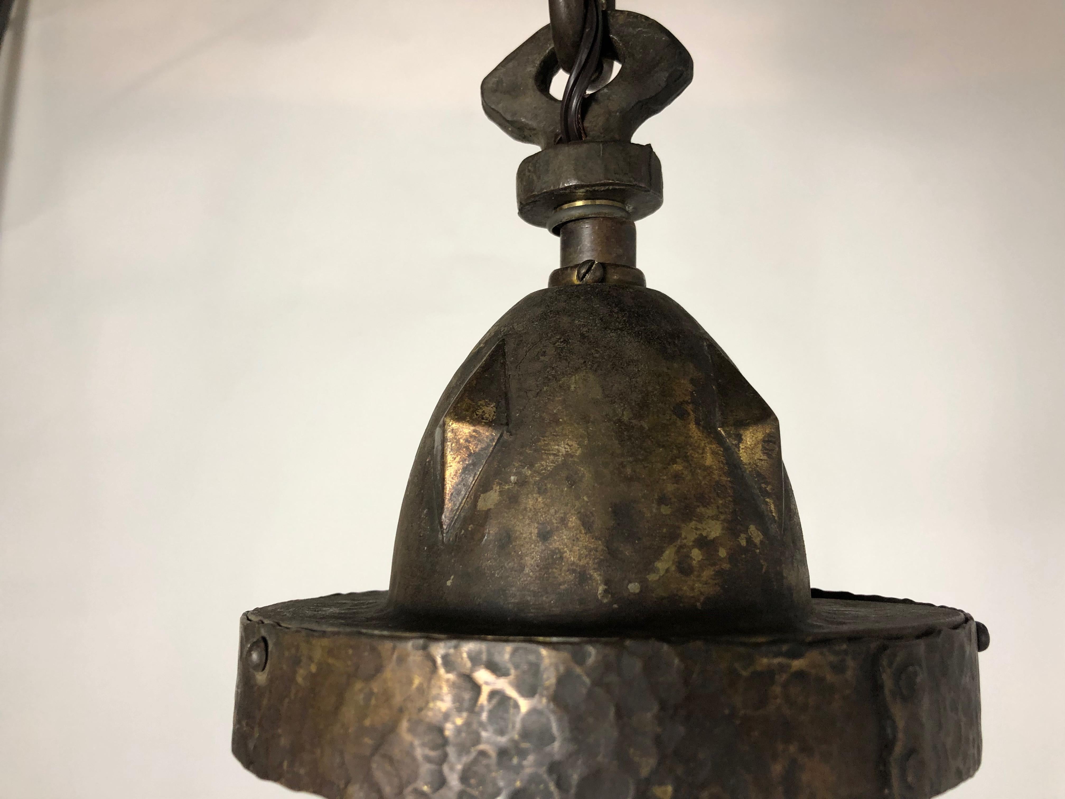 Gothic Revival Arts & Crafts Hand-wrought & Hammered Light Fixture In Excellent Condition In San Francisco, CA