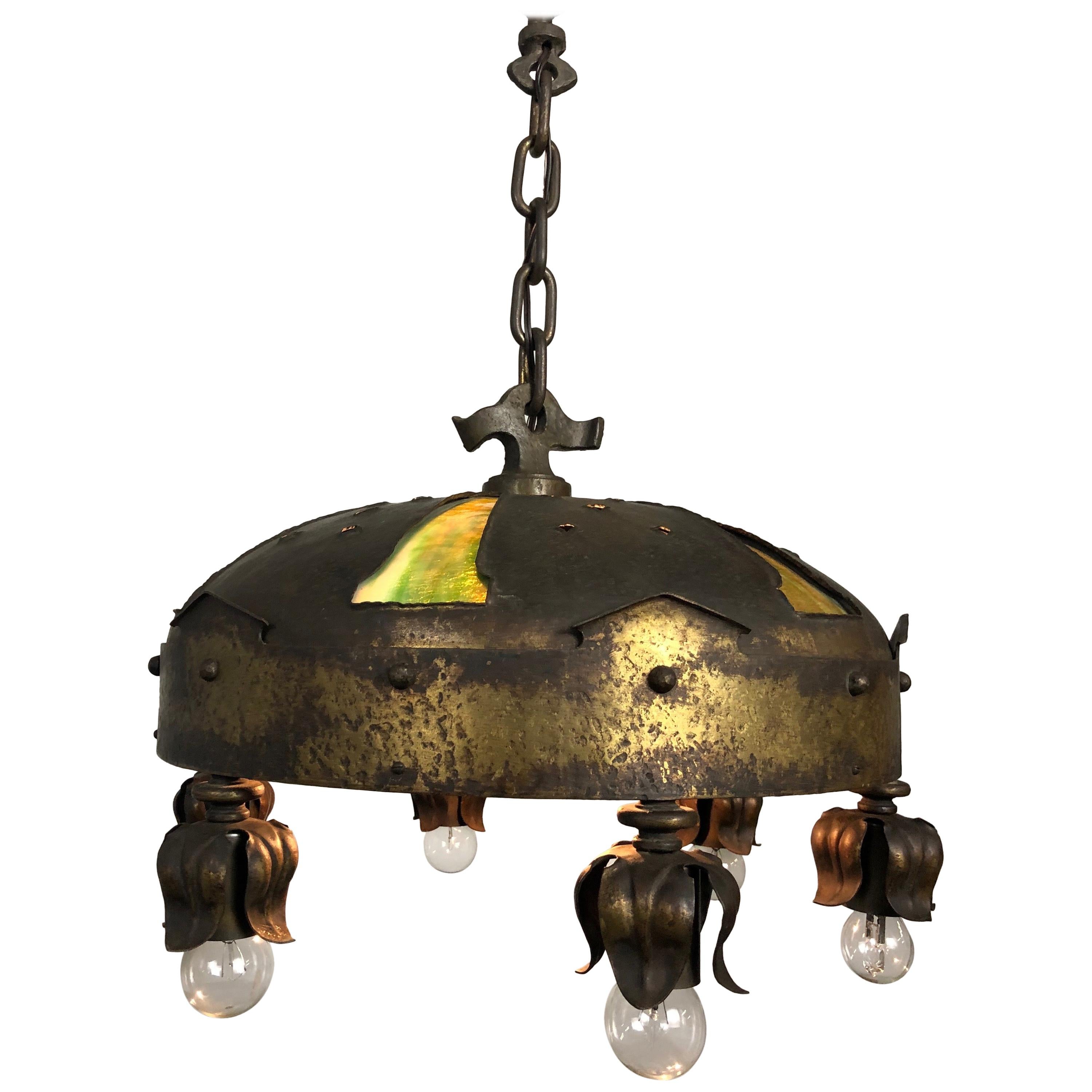 Gothic Revival Arts & Crafts Hand-wrought & Hammered Light Fixture