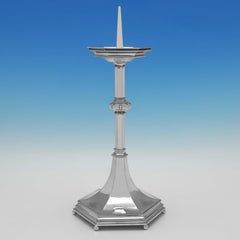 Gothic Revival & Arts & Crafts Period Sterling Silver Candlesticks - A J Wilkins