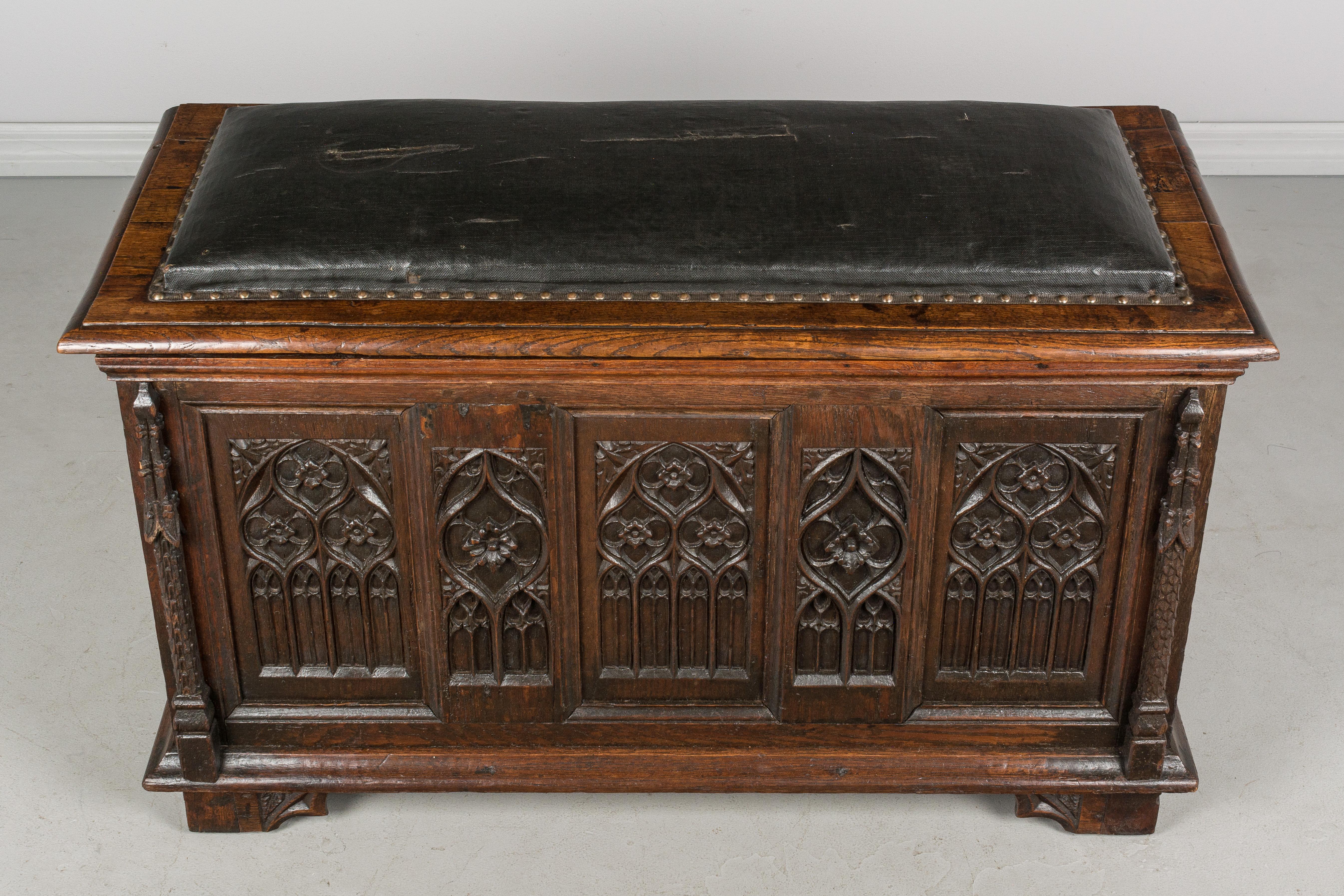 Oak Gothic Revival Blanket Chest or Bench