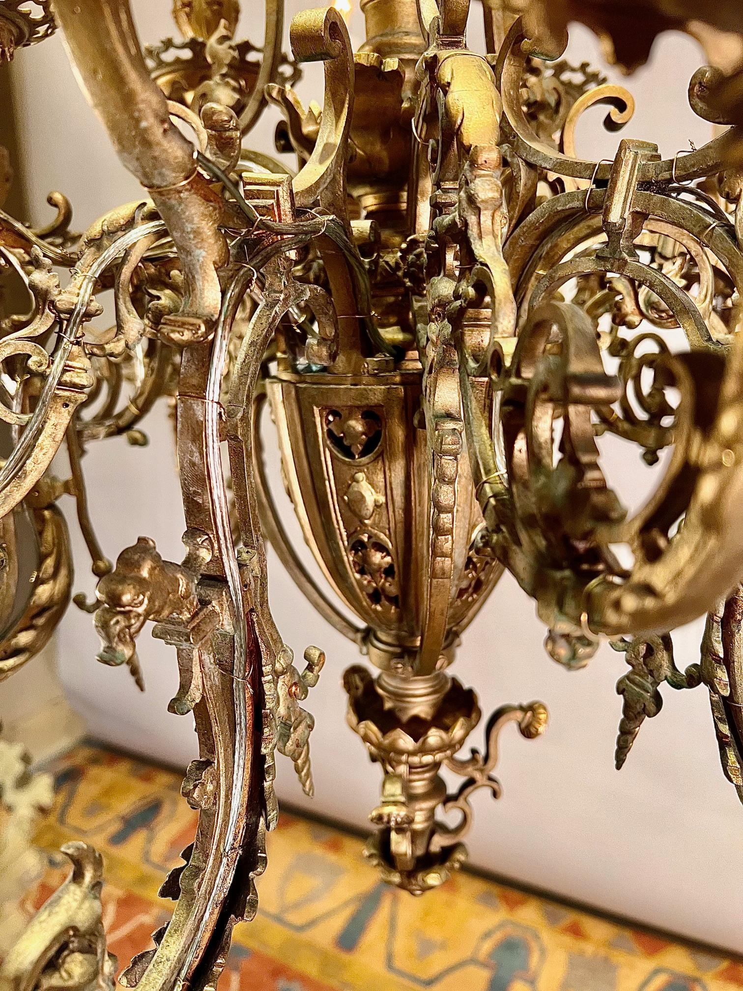 Gothic Revival Brass 18-Arm Chandelier, France, Circa:1880 5
