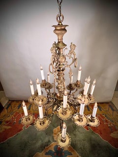 Gothic Revival Brass 18-Arm Chandelier, France, Circa:1880