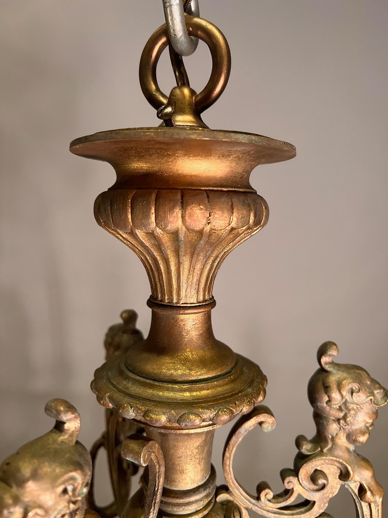 Cast Gothic Revival Brass 18-Arm Chandelier, France, Circa:1880