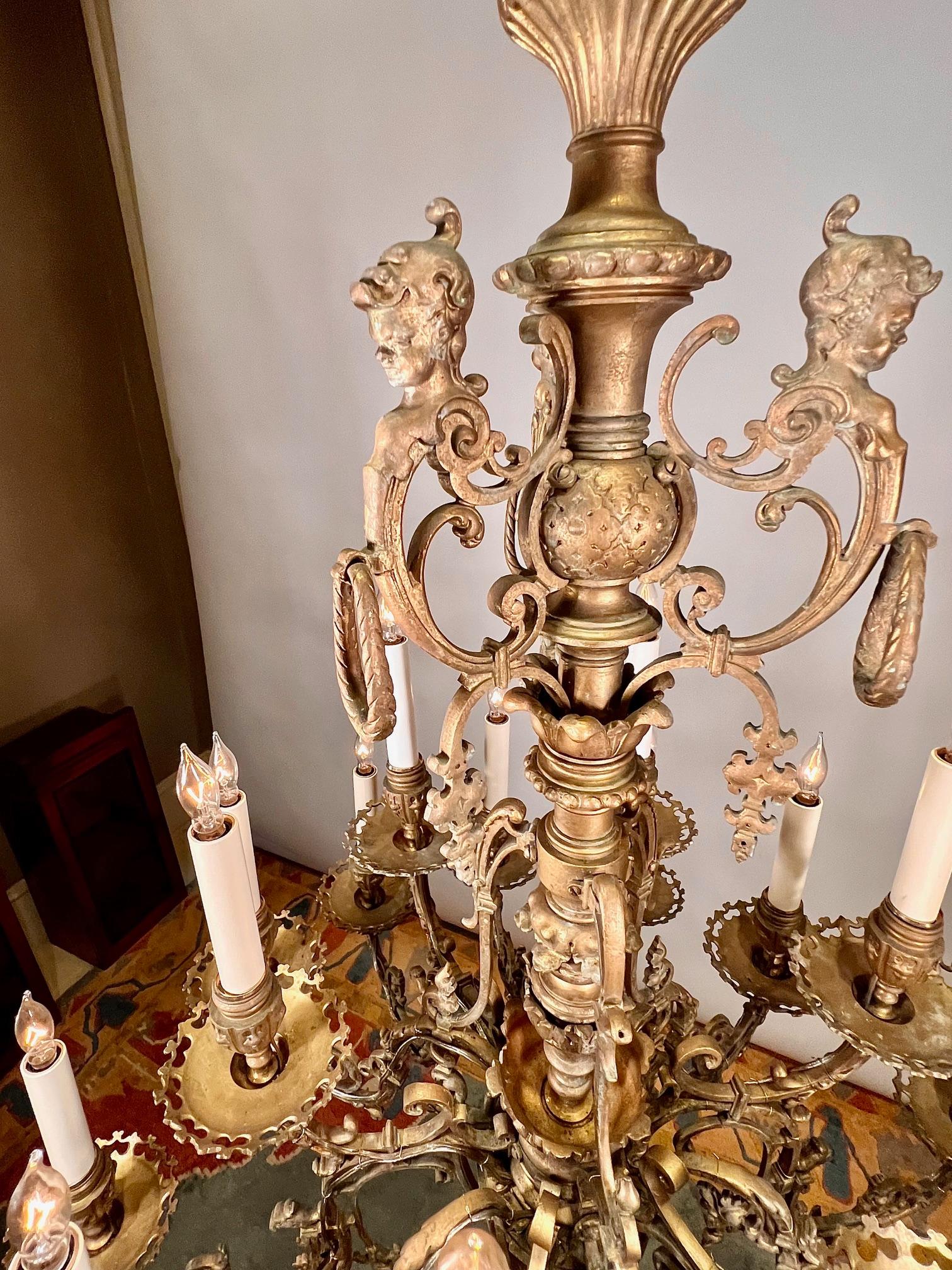 Gothic Revival Brass 18-Arm Chandelier, France, Circa:1880 In Good Condition In Alexandria, VA
