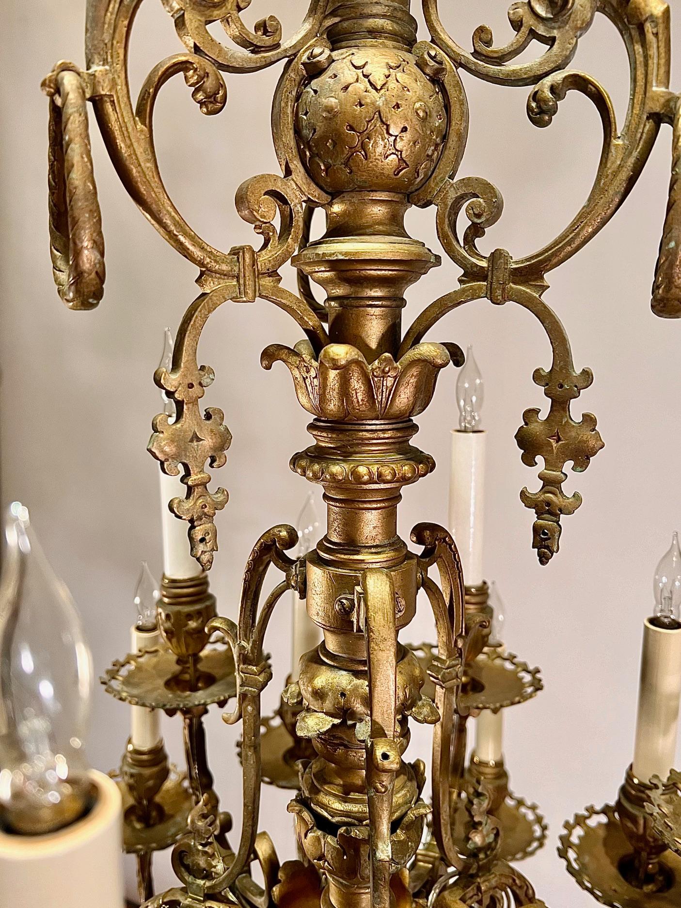 Gothic Revival Brass 18-Arm Chandelier, France, Circa:1880 1