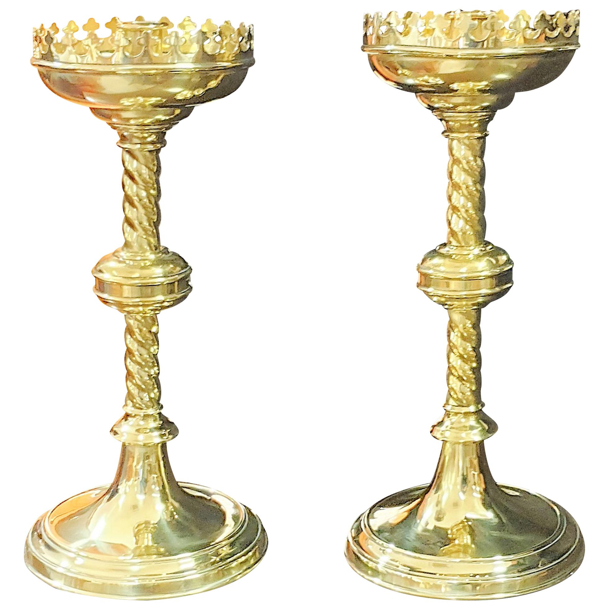 Gothic Revival Brass Candlesticks For Sale