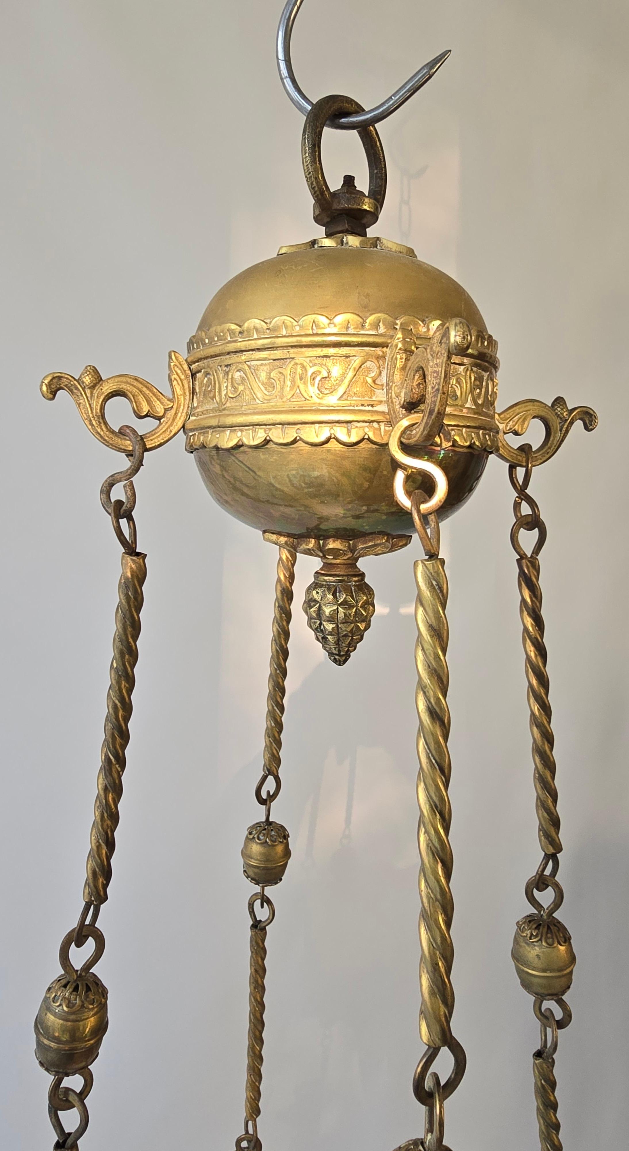 Gothic Revival Brass Church Sanctuary Lamp Candle Chandelier For Sale 4