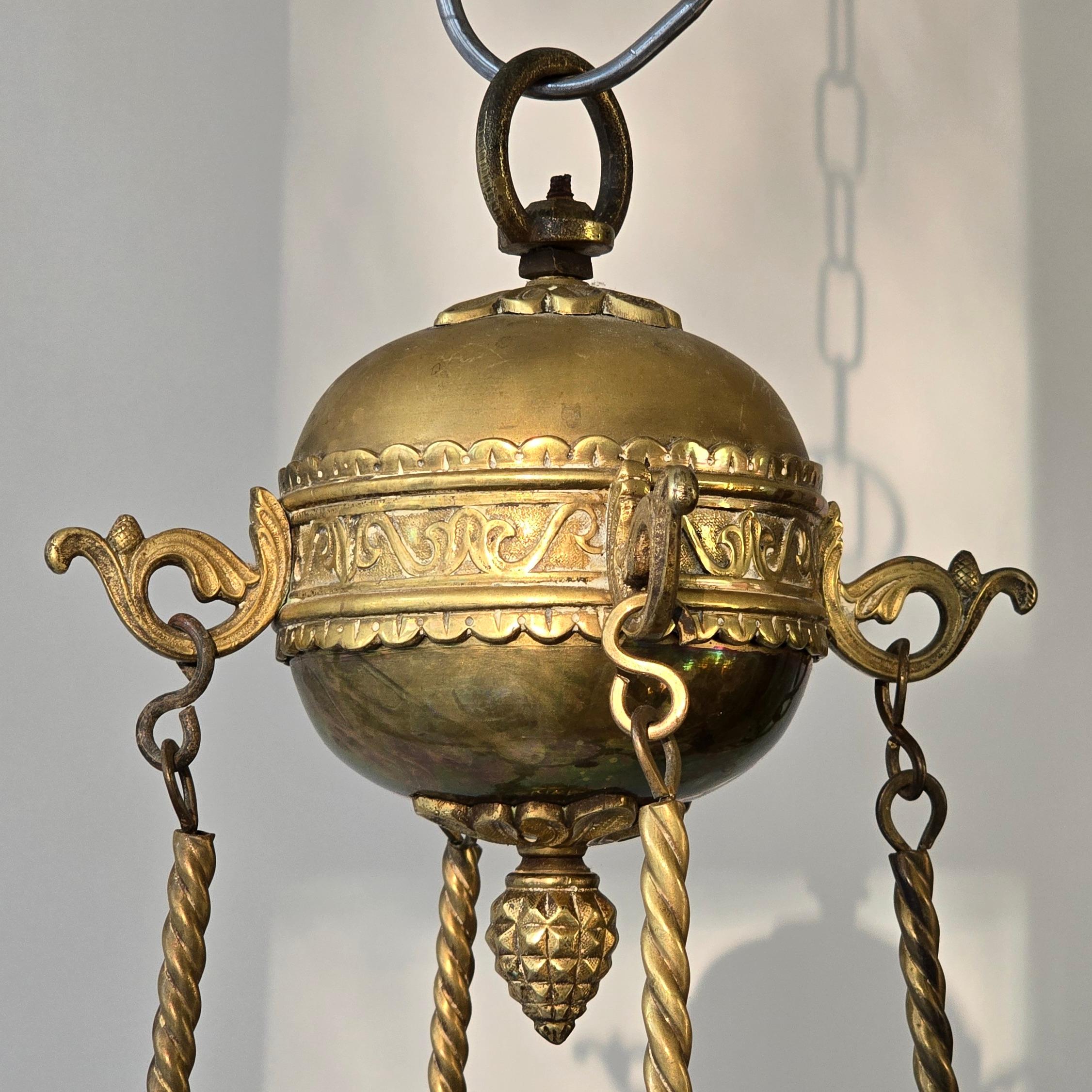 Gothic Revival Brass Church Sanctuary Lamp Candle Chandelier For Sale 5