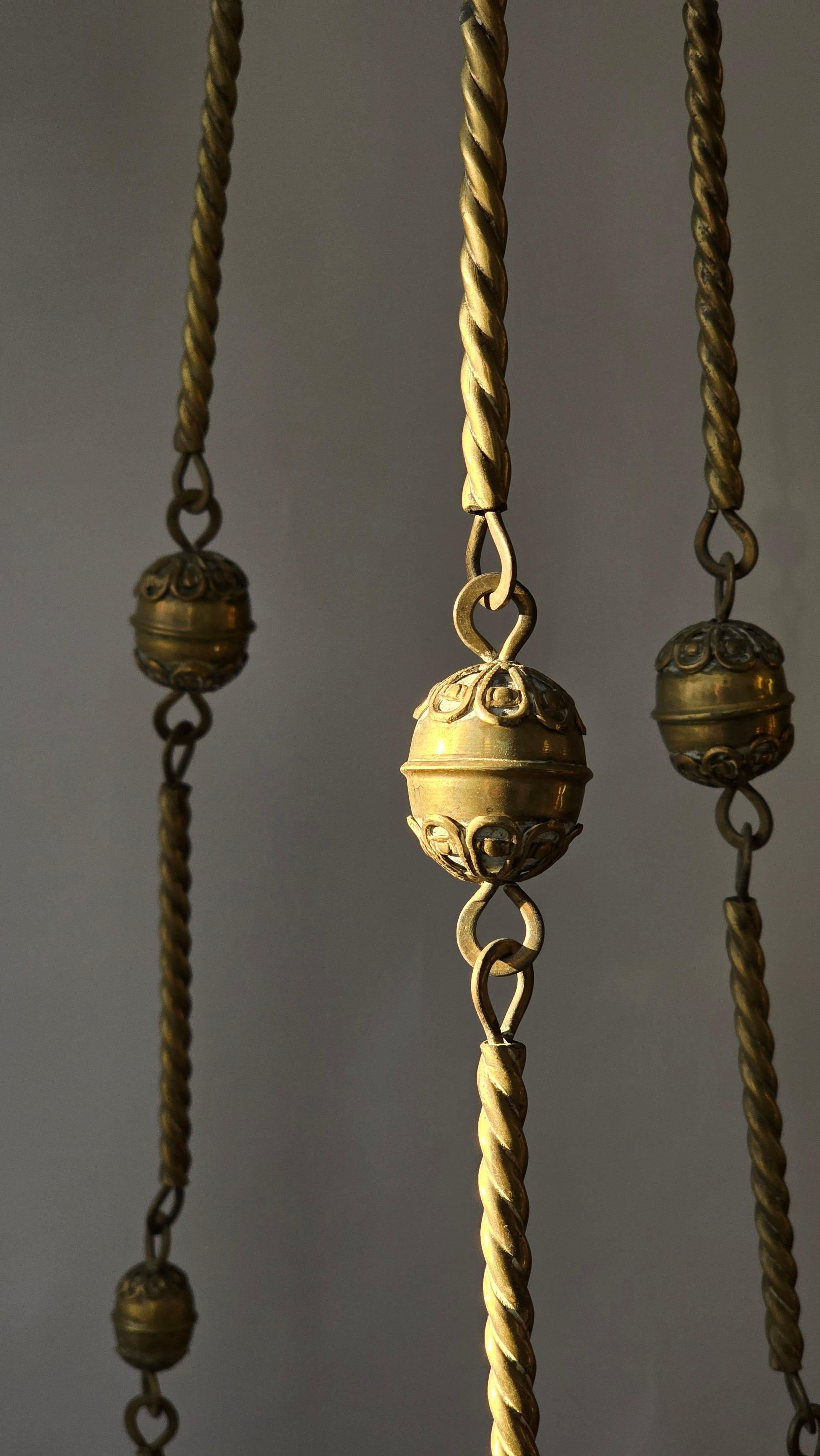 Gothic Revival Brass Church Sanctuary Lamp Candle Chandelier For Sale 6
