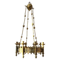 Gothic Revival Brass Church Sanctuary Lamp Candle Chandelier