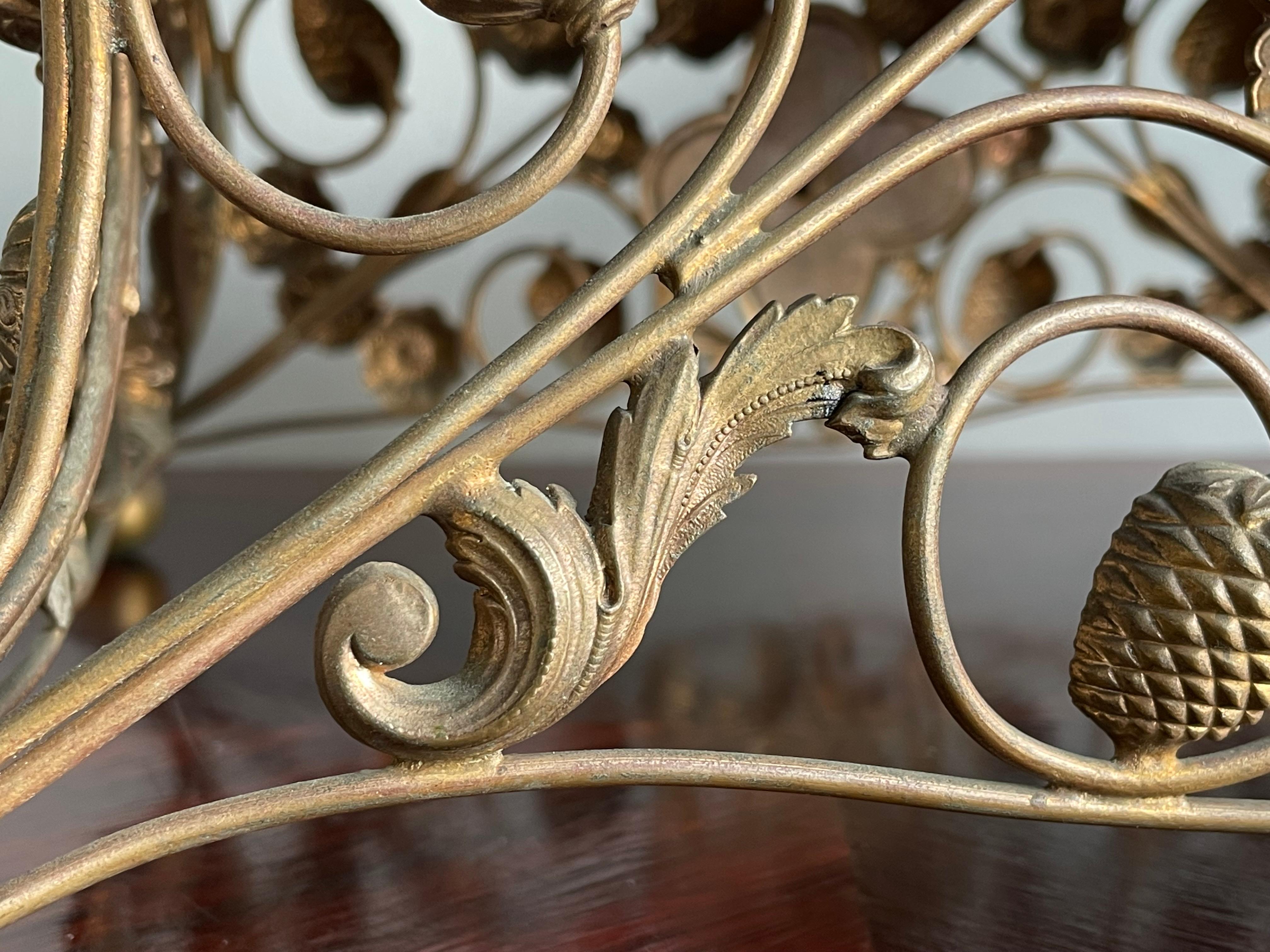 Gothic Revival Brass Church Sculpture Stand w. Cloissoné Lamb of God Symbol 1890 5