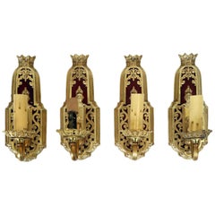 Gothic Revival Brass Wall Sconces, French Set of Four (4)