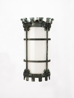 Gothic Revival Bronze and Milk Glass Wall Sconce Pendant Light Fixture