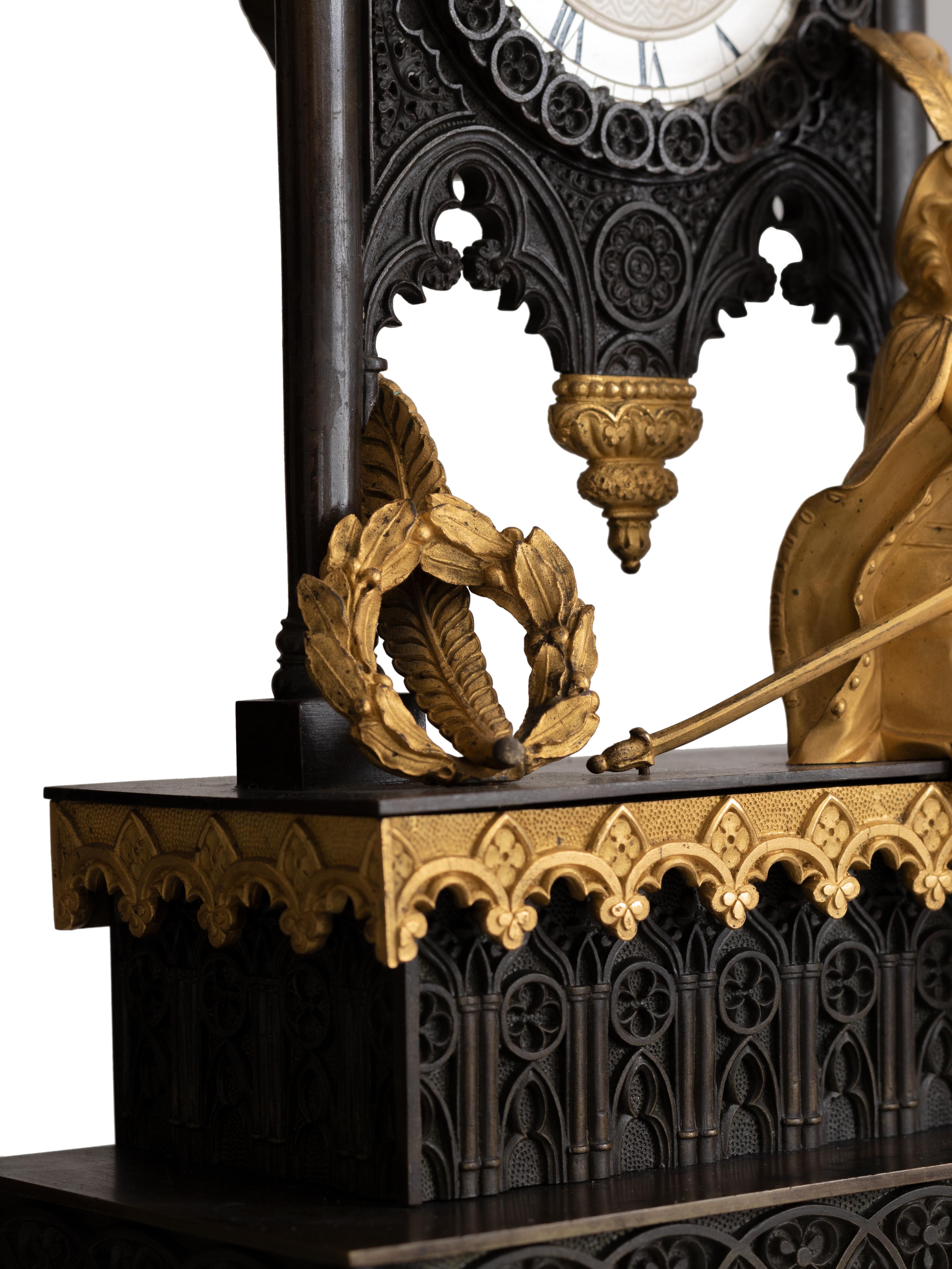 Gothic Revival Bronze Cathedral Mantel Clock, 19th Century For Sale 3